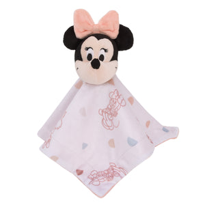 Disney Minnie Mouse White, Light Blue, and Peach Super Soft Security Baby Blanket with Plush Minnie Mouse Head