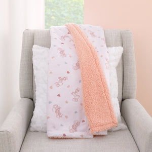 Disney Minnie Mouse White, Light Blue, and Peach Super Soft Sherpa Baby Blanket with Daisy Duck