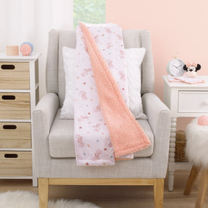 Disney Minnie Mouse White, Light Blue, and Peach Super Soft Sherpa Baby Blanket with Daisy Duck