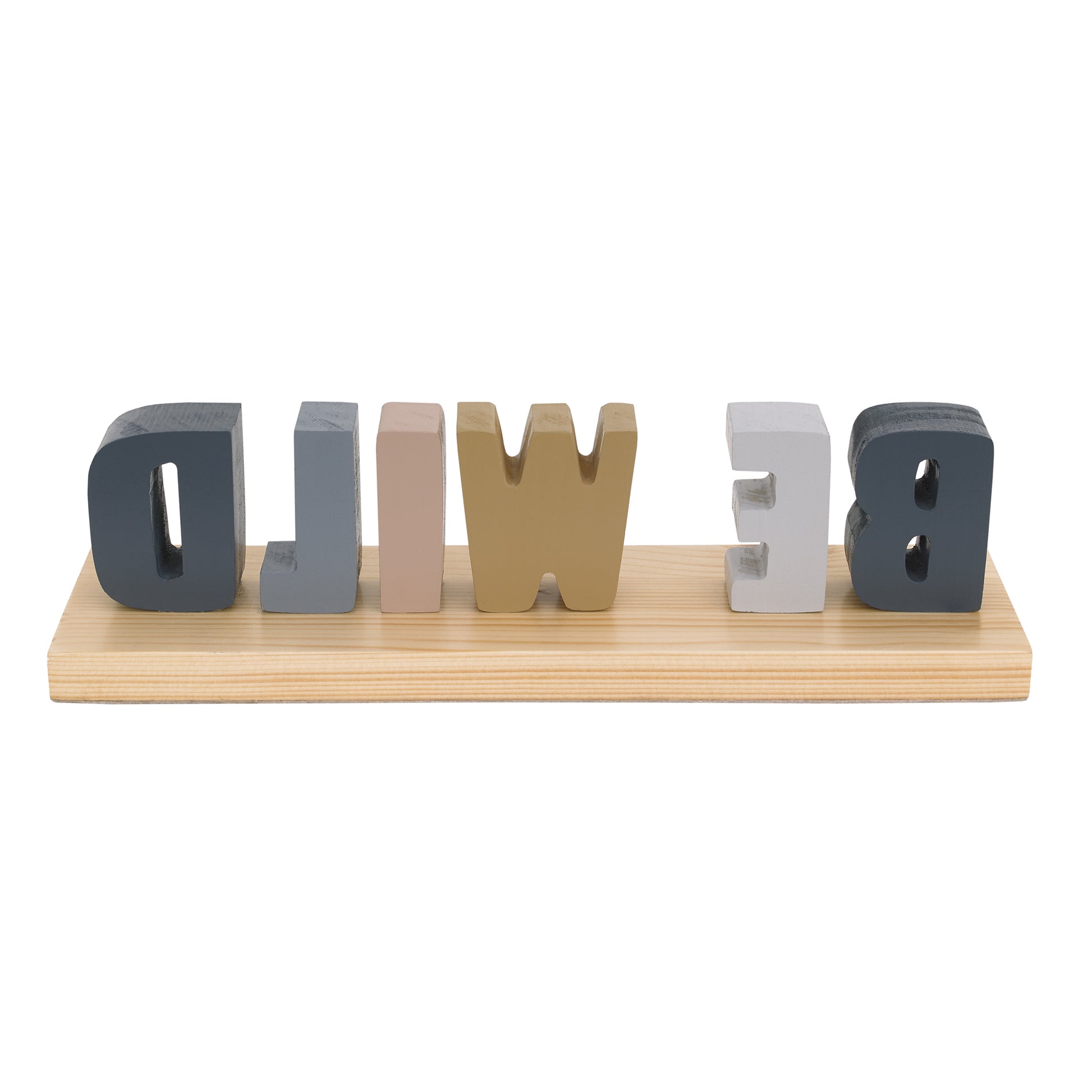 Little Love by NoJo Be Wild Shelfie Room Decor Blue, Gray, Gold and Cream Letters on Natural Wood Base