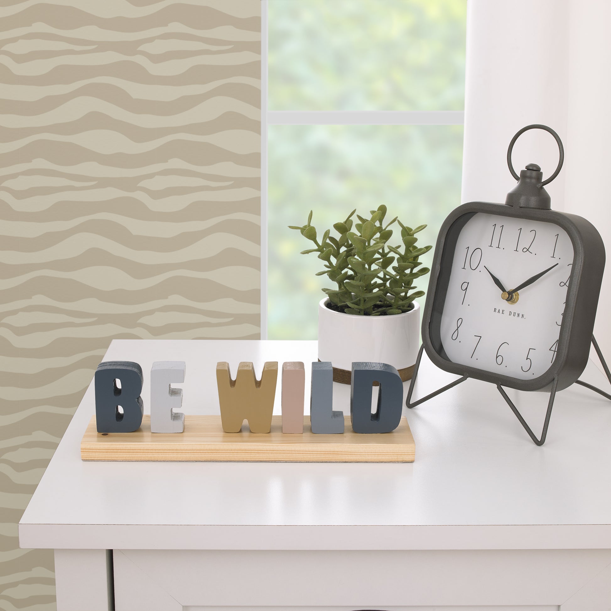 Little Love by NoJo Be Wild Shelfie Room Decor Blue, Gray, Gold and Cream Letters on Natural Wood Base
