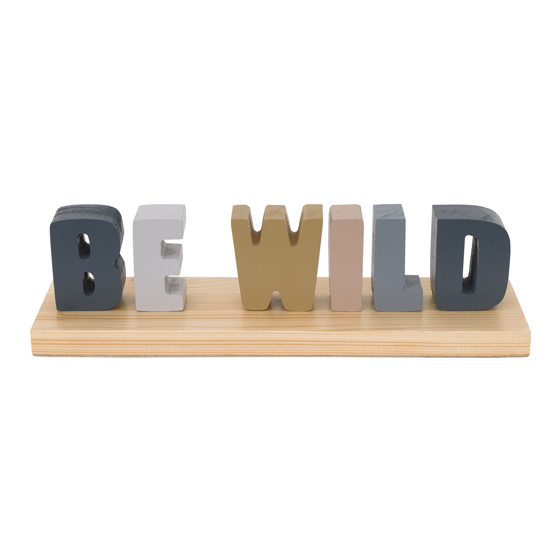 Little Love by NoJo Be Wild Shelfie Room Decor Blue, Gray, Gold and Cream Letters on Natural Wood Base