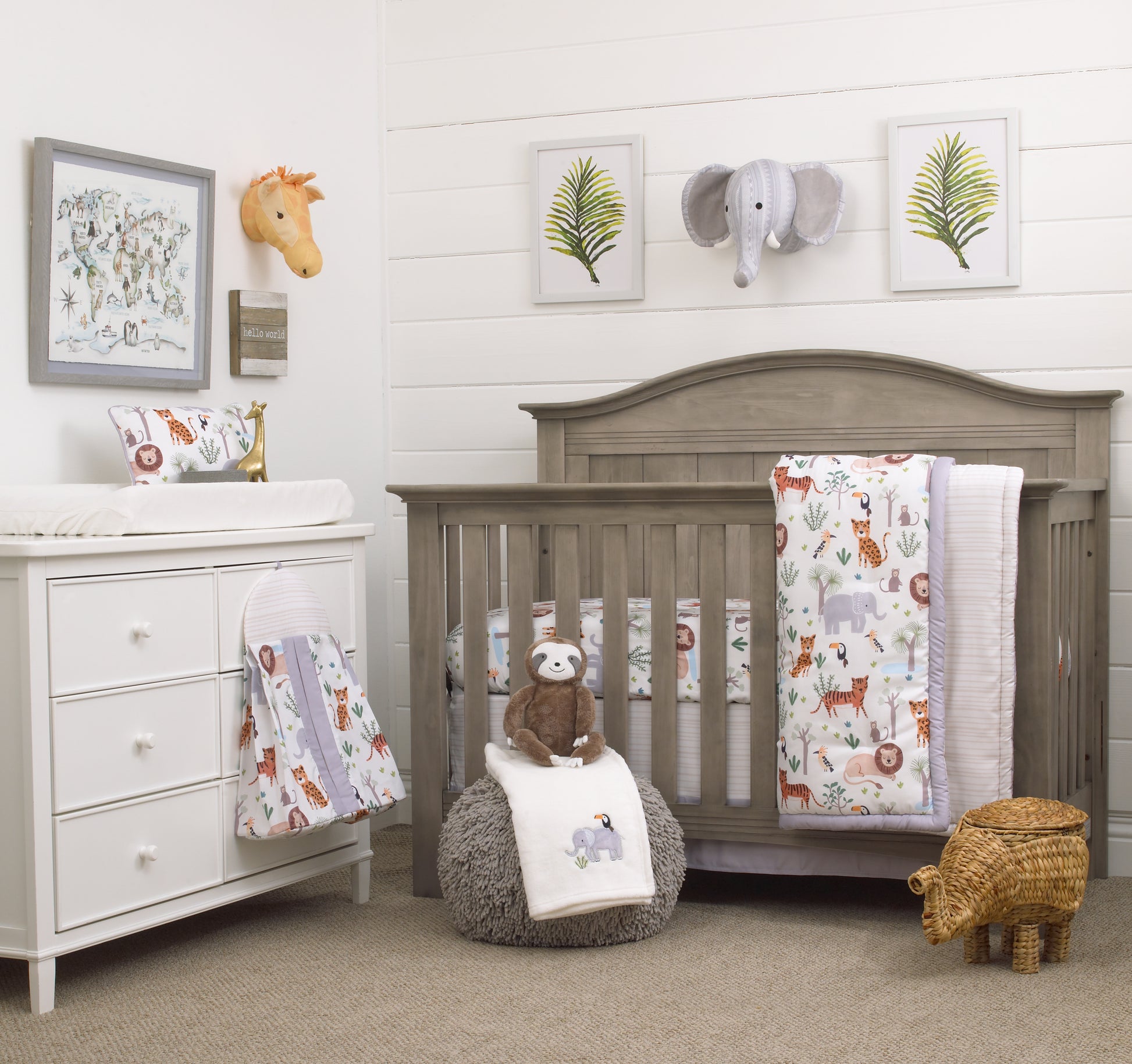 NoJo Growing Wild Grey, Orange, Green and White 8 Piece Jungle Safari Crib Bedding Set