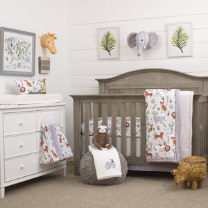 NoJo Growing Wild Grey, Orange, Green and White 8 Piece Jungle Safari Crib Bedding Set