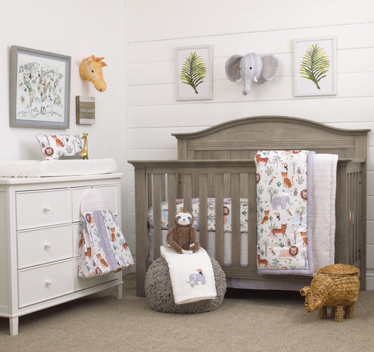 NoJo Growing Wild Grey, Orange, Green and White 8 Piece Jungle Safari Crib Bedding Set