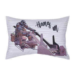 Star Wars The Mandalorian Grey, Tan and Blue 4 Piece Toddler Bed Set - Comforter, Fitted Bottom Sheet, Flat Top Sheet, and Reversible Pillowcase