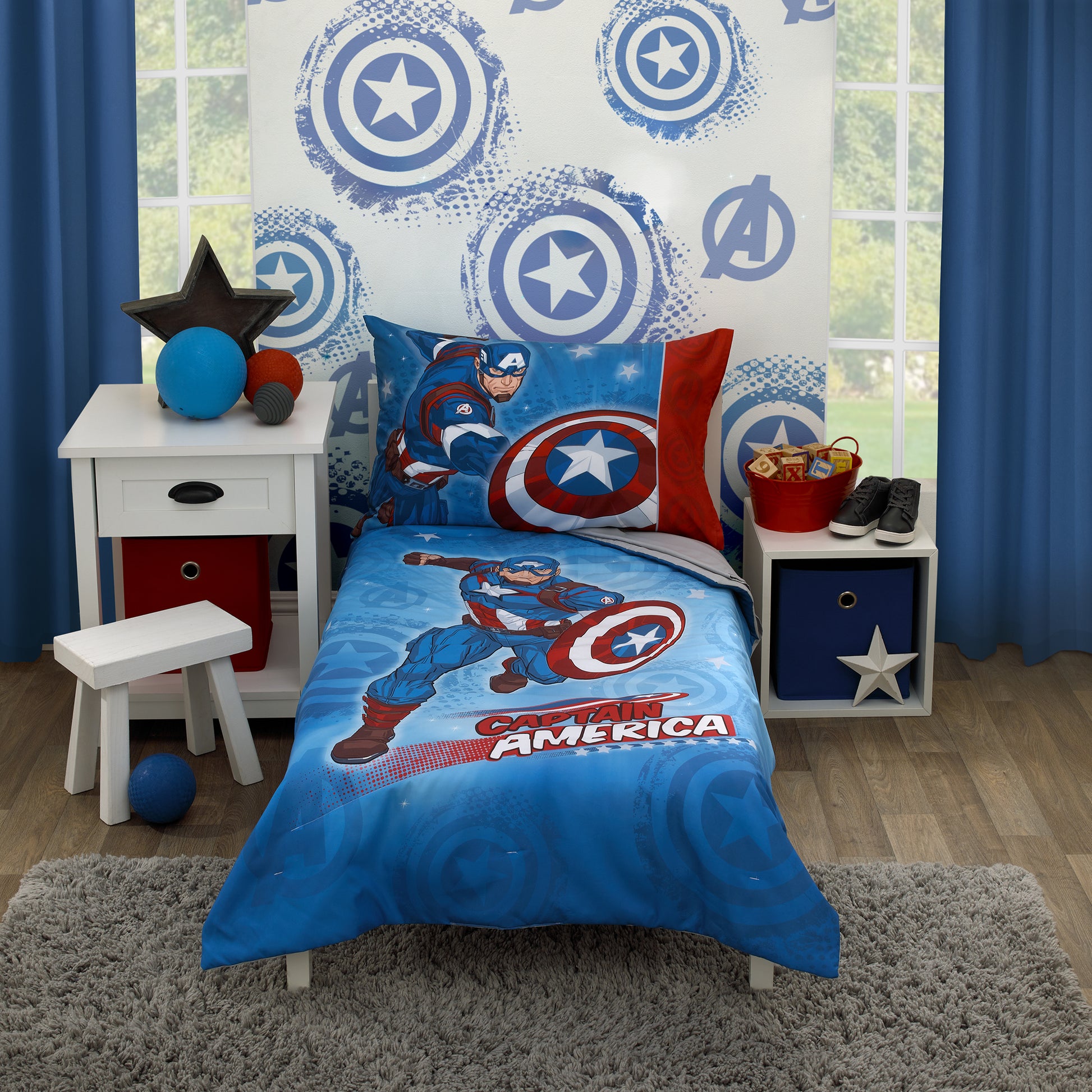 Marvel Captain America Red, White, and Blue Piece Toddler Bed