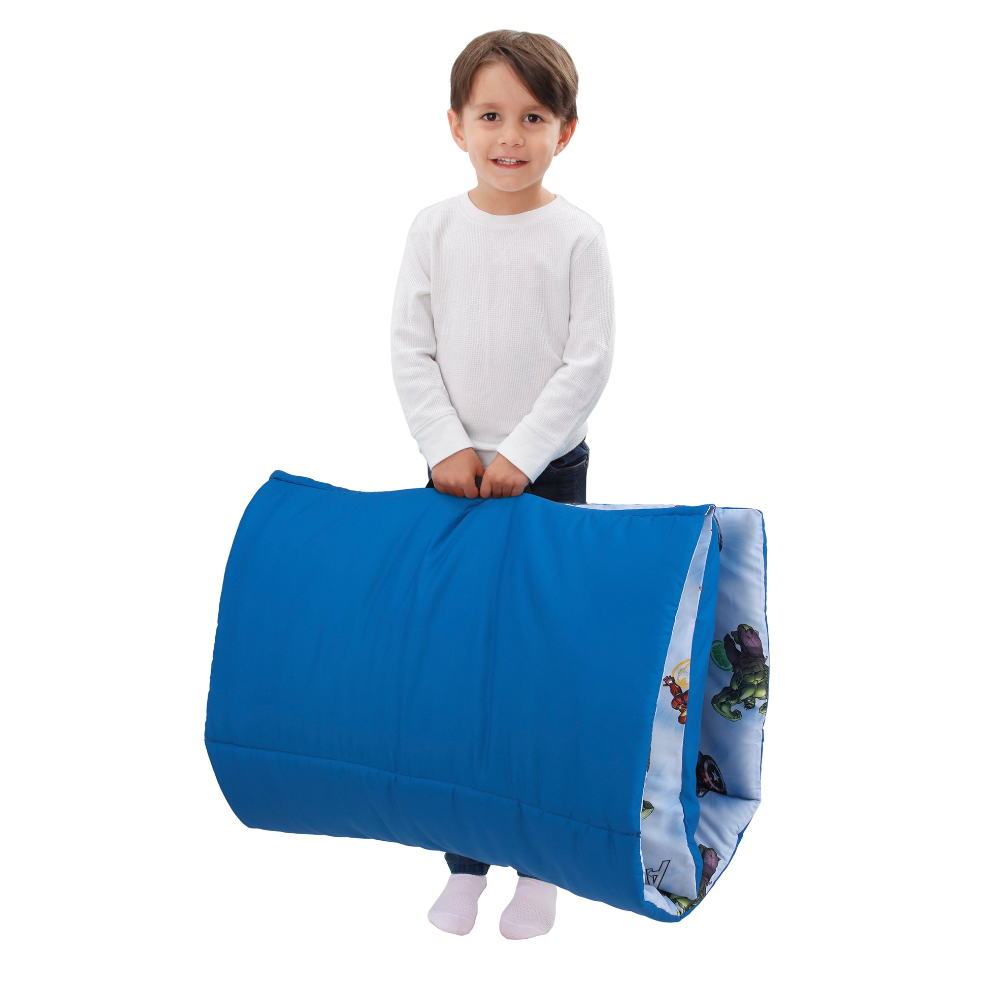 Marvel Avengers Fight the Foes Blue, Red, Green Hulk, Iron Man, Thor, Captain America Deluxe Easy Fold Toddler Nap Mat