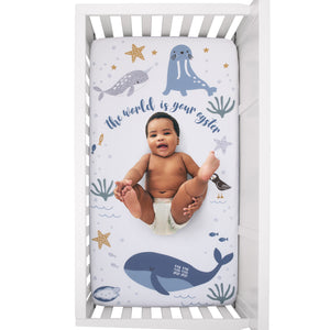 NoJo Arctic Adventure Light Blue, White, and Navy Whales, Narwhal, and Walrus 