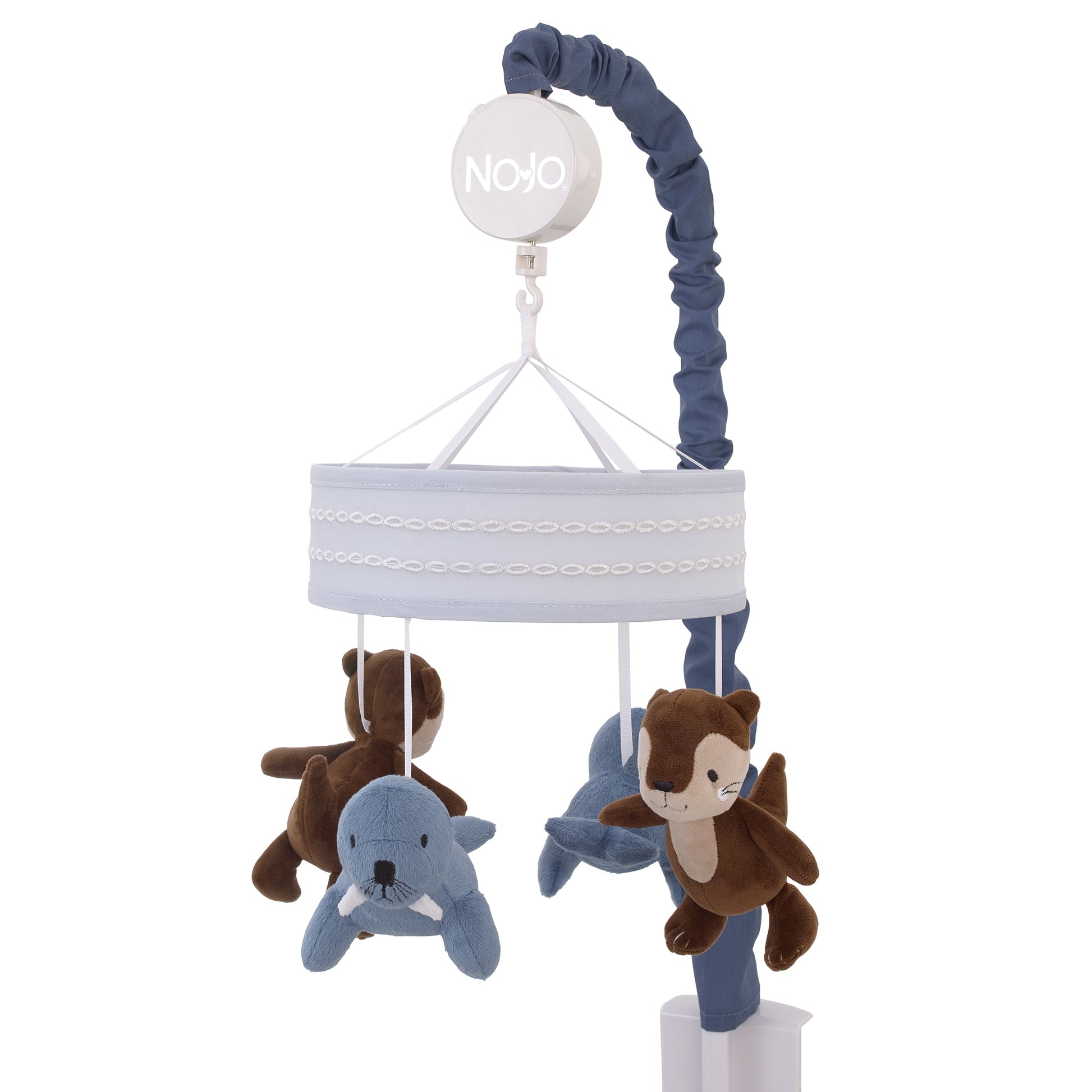 NoJo Arctic Adventure Light Blue and Brown Walrus and Sea Otter Plush Carousel Style Musical Mobile