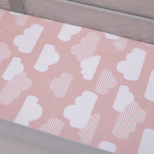 Skip Hop Cozy-Up 2-in-1 Bedside Sleeper Pink and White Clouds 100% Cotton Fitted Bassinet Sheet