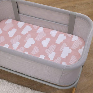 Skip Hop Cozy-Up 2-in-1 Bedside Sleeper Pink and White Clouds 100% Cotton Fitted Bassinet Sheet