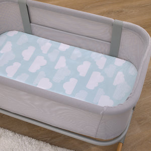 Skip Hop Cozy-Up 2-in-1 Bedside Sleeper Blue and White Clouds 100% Cotton Fitted Bassinet Sheet