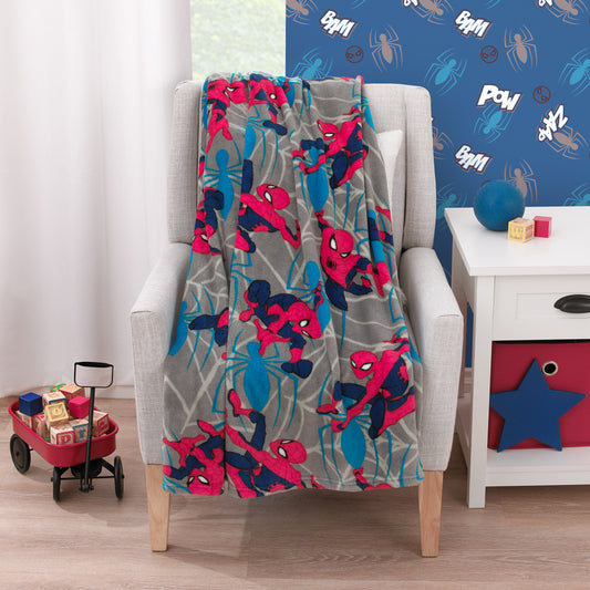 Marvel Spider-Man to the Rescue Red, Gray, and Blue Super Soft Toddler Blanket