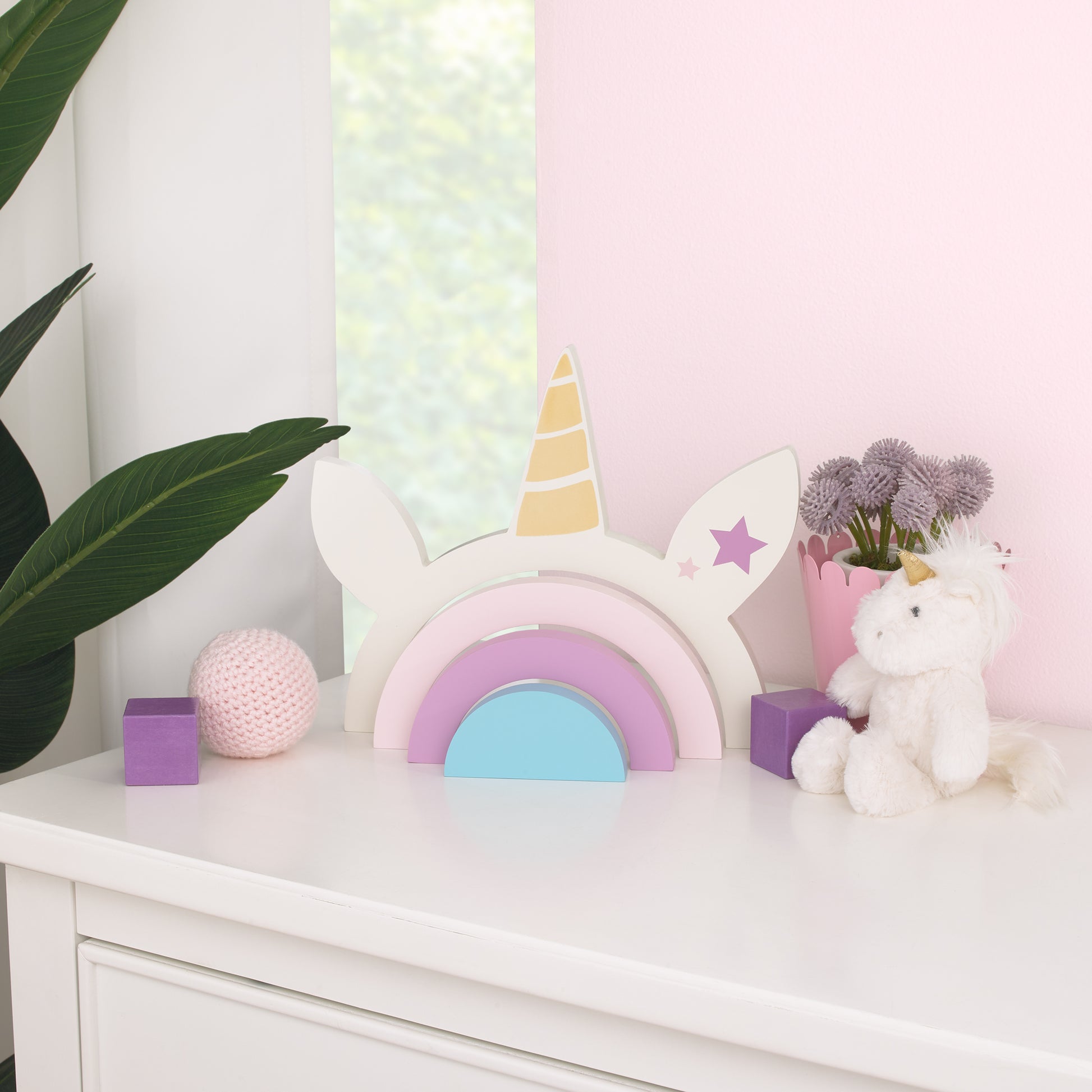 Little Love by NoJo Unicorn White, Pink, Lavender, and Blue Wood Stacking Shelfie Decor