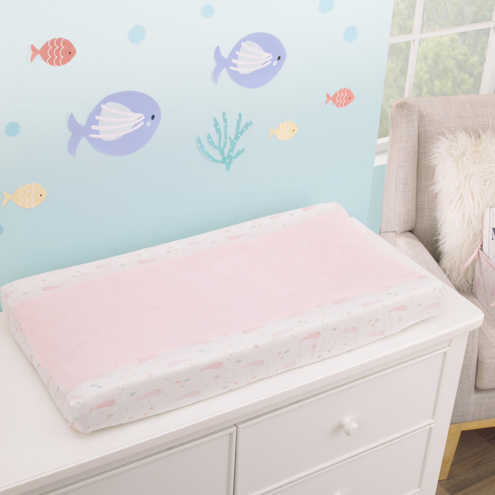 NoJo Under the Sea Whimsy Pink Narwhals Super Soft Changing Pad Cover