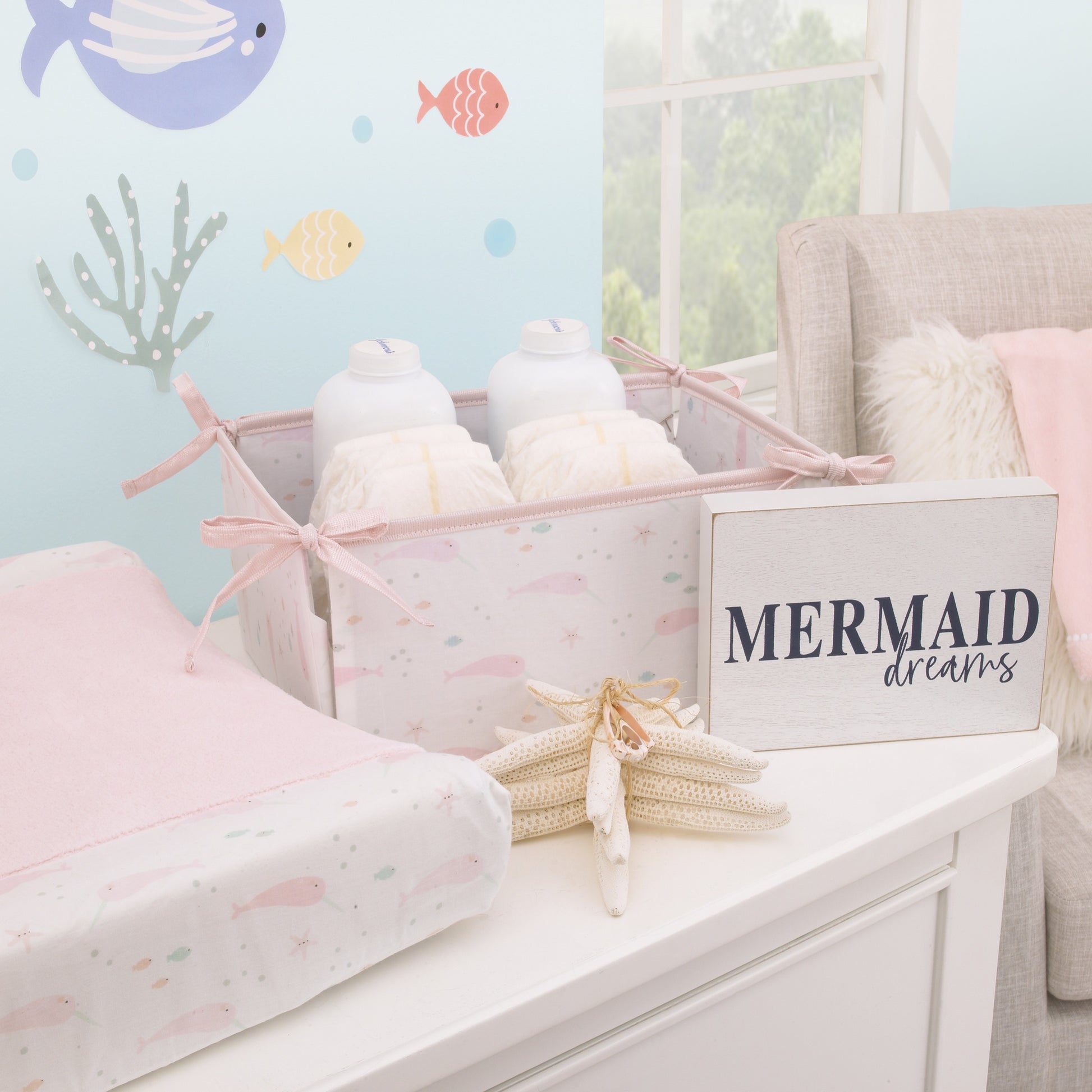 NoJo Under the Sea Whimsy Pink Narwhals Super Soft Changing Pad Cover