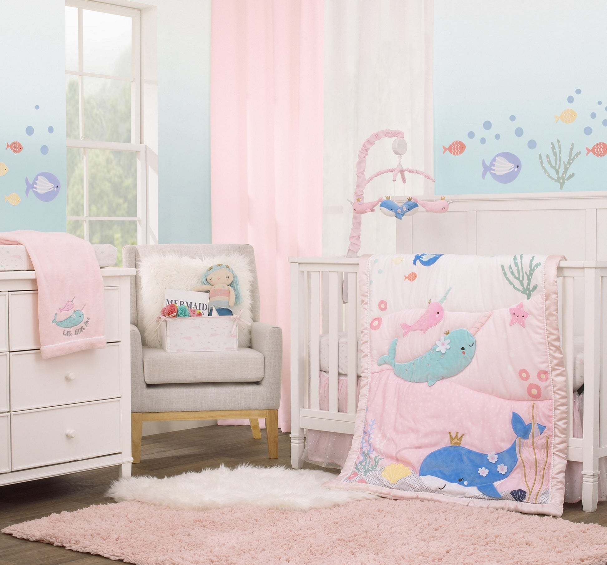 NoJo Under the Sea Whimsy Pink Narwhals Super Soft Changing Pad Cover