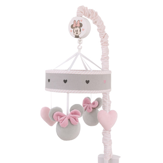 Disney Minnie Mouse My Happy Place Pink, Gray, and White Plush Musical Mobile
