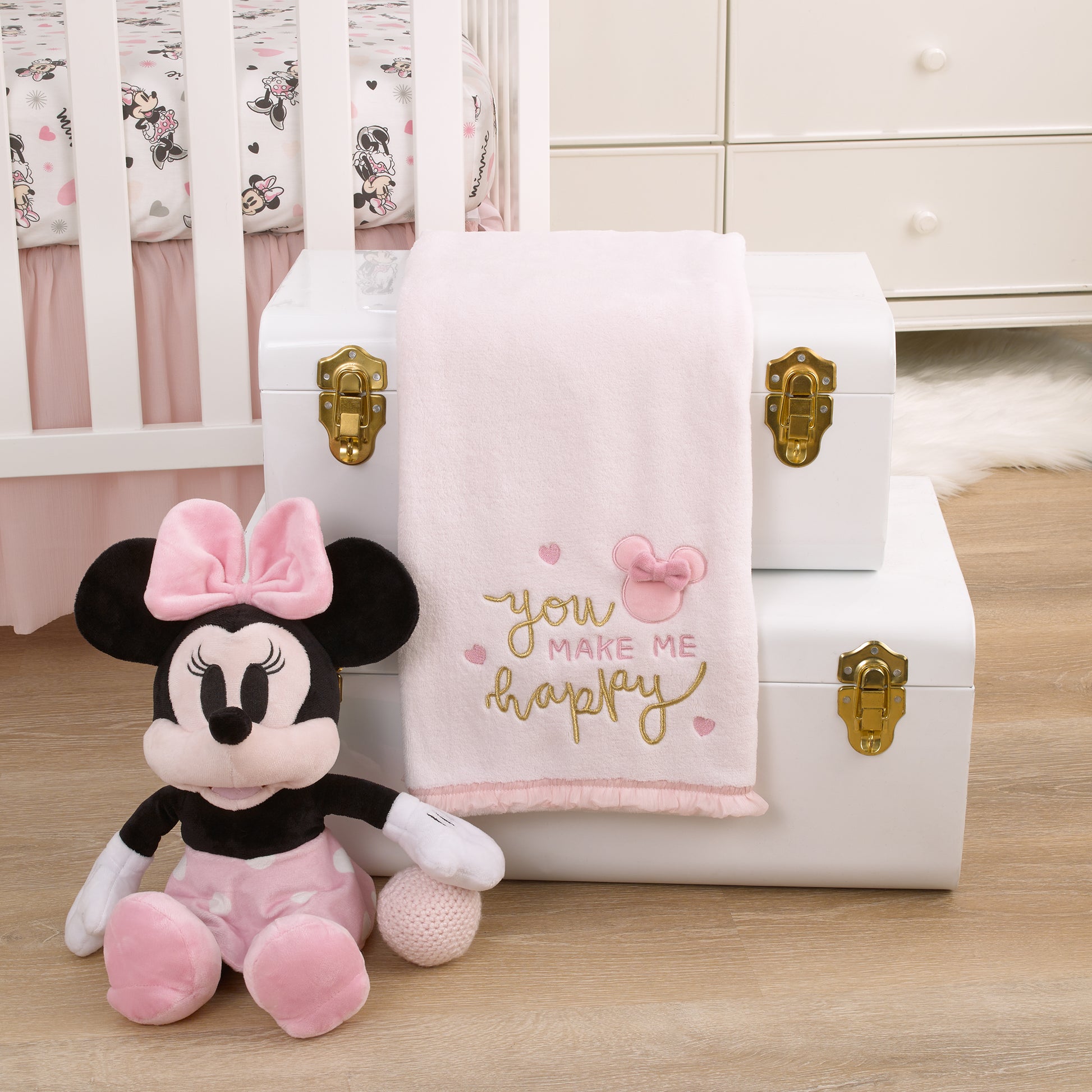 Disney Minnie Mouse My Happy Place Pink Super Soft Appliqued Baby Blanket