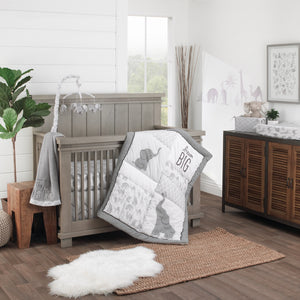 NoJo Elephant Tribe Grey and White 100% Cotton Photo Op Fitted Crib Sheet