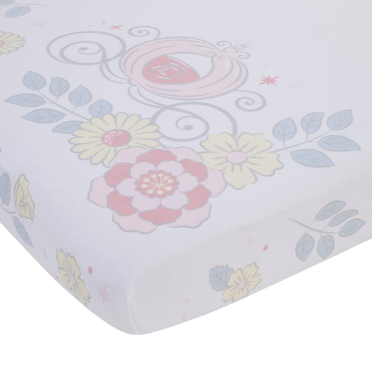 Disney Sweet Princess Light Blue, Pink, and White Enchanted 100% Cotton Photo Op Fitted Crib Sheet