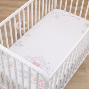 Disney Sweet Princess Light Blue, Pink, and White Enchanted 100% Cotton Photo Op Fitted Crib Sheet