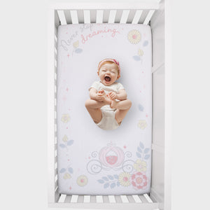 Disney Sweet Princess Light Blue, Pink, and White Enchanted 100% Cotton Photo Op Fitted Crib Sheet