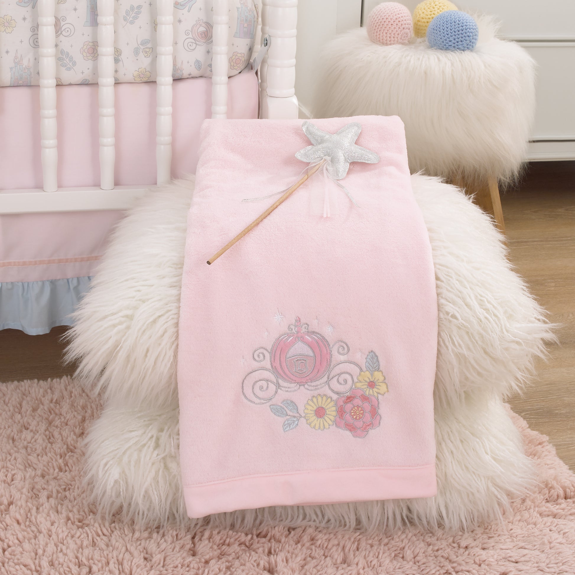 Disney Sweet Princess Pink and Light Blue Enchanted Carriage Super Soft Baby Blanket
