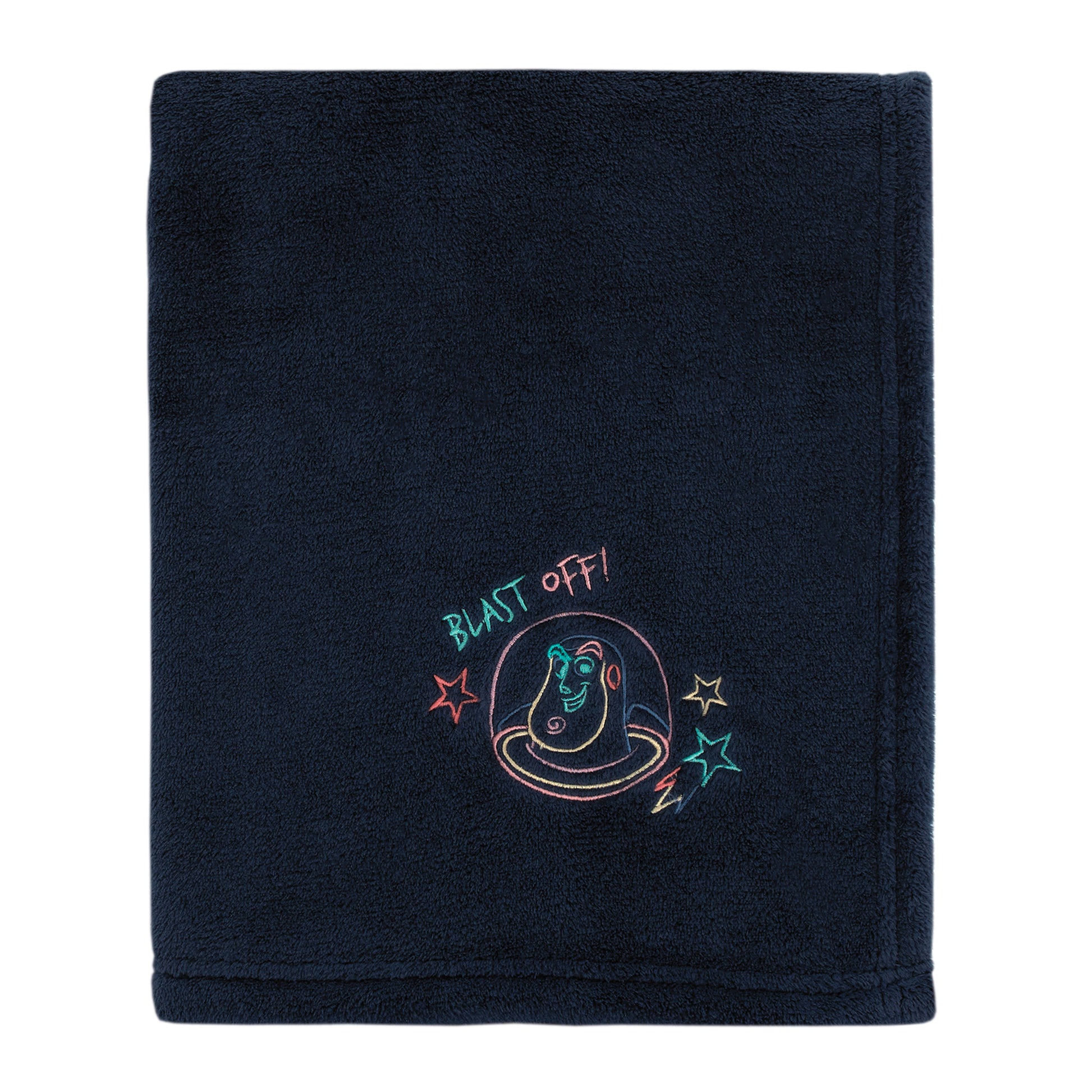 Disney Toy Story Color Crazy Blue, Green and Orange Blast Off Buzz Lightyear Super Soft Appliqued Baby Blanket