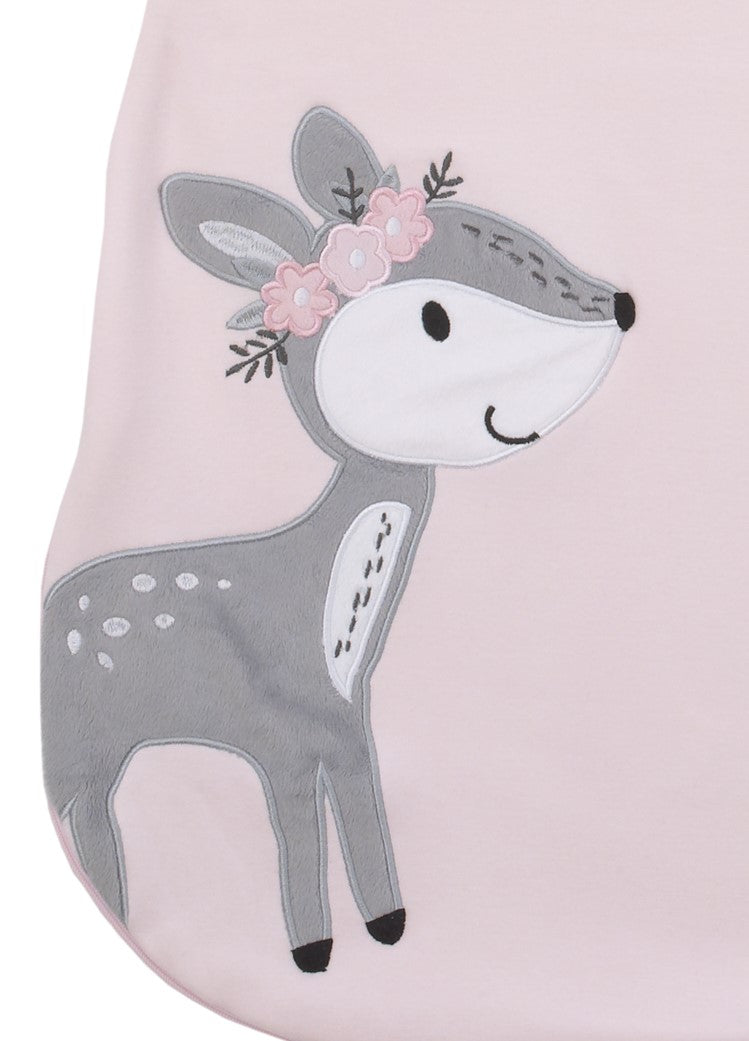Little Love by NoJo Sweet Deer Pink and Grey Soft Fleece Wearable Blanket, Medium 6-12 mo.