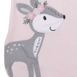 Little Love by NoJo Sweet Deer Pink and Grey Soft Fleece Wearable Blanket, Medium 6-12 mo.