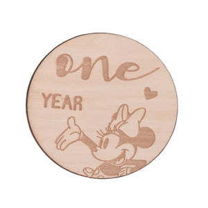 Disney Minnie Mouse Natural Wood Tone, 12 Piece Wooden Engraved Milestone Cards