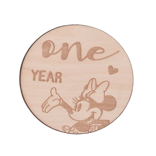 Disney Minnie Mouse Natural Wood Tone, 12 Piece Wooden Engraved Milestone Cards