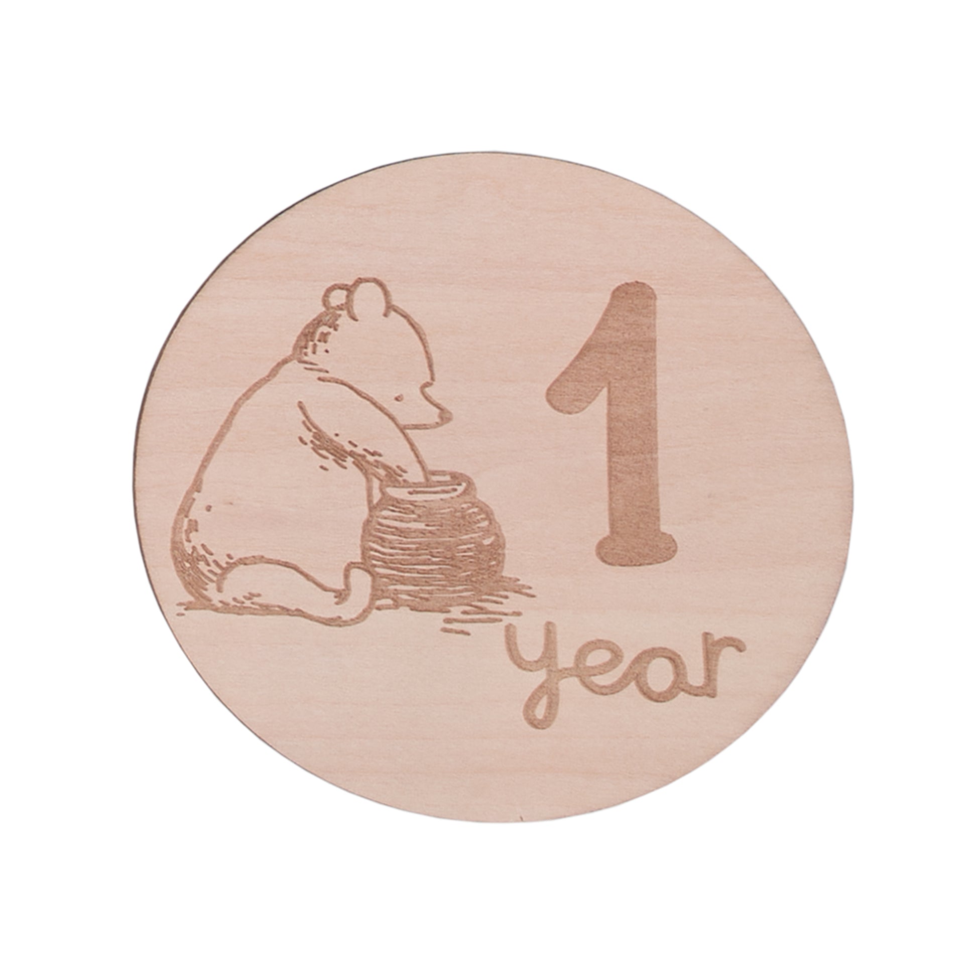 Disney Classic Winnie the Pooh Natural Wood Tone, 12 Piece Wooden Engraved Milestone Cards