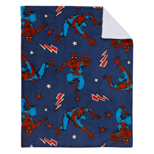 Marvel Spider-Man Blue, Red and White Super Soft Sherpa Baby Blanket