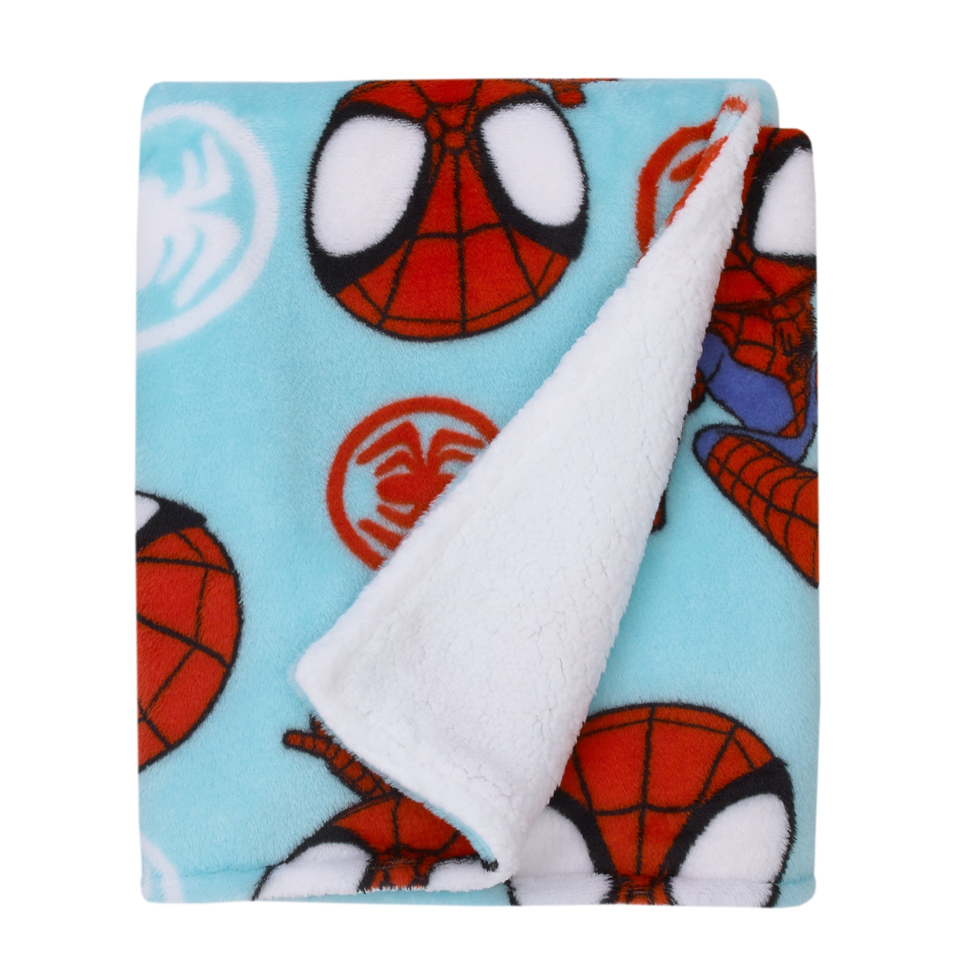 Marvel Spidey Light Blue, Red and White Super Soft Sherpa Toddler Blanket