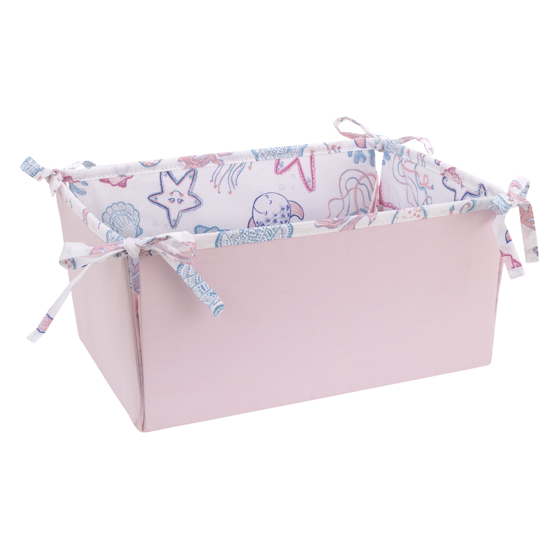NoJo Mermaid Lagoon Pink, Blue and White Undersea Friends, Fish, Coral, Jellyfish and Starfish 4 Piece Nursery Crib Bedding Set - Comforter, 100% Cotton Fitted Crib Sheet, Crib Skirt, and Storage Caddy