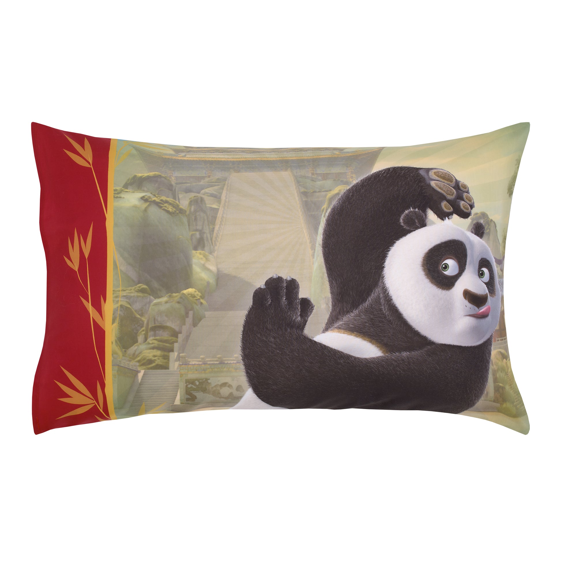 DreamWorks Kung Fu Panda Dragon Warrior Red and Gold Po and Friends 4 Piece Toddler Bed Set - Comforter, Fitted Bottom Sheet, Flat Top Sheet, and Reversible Pillowcase