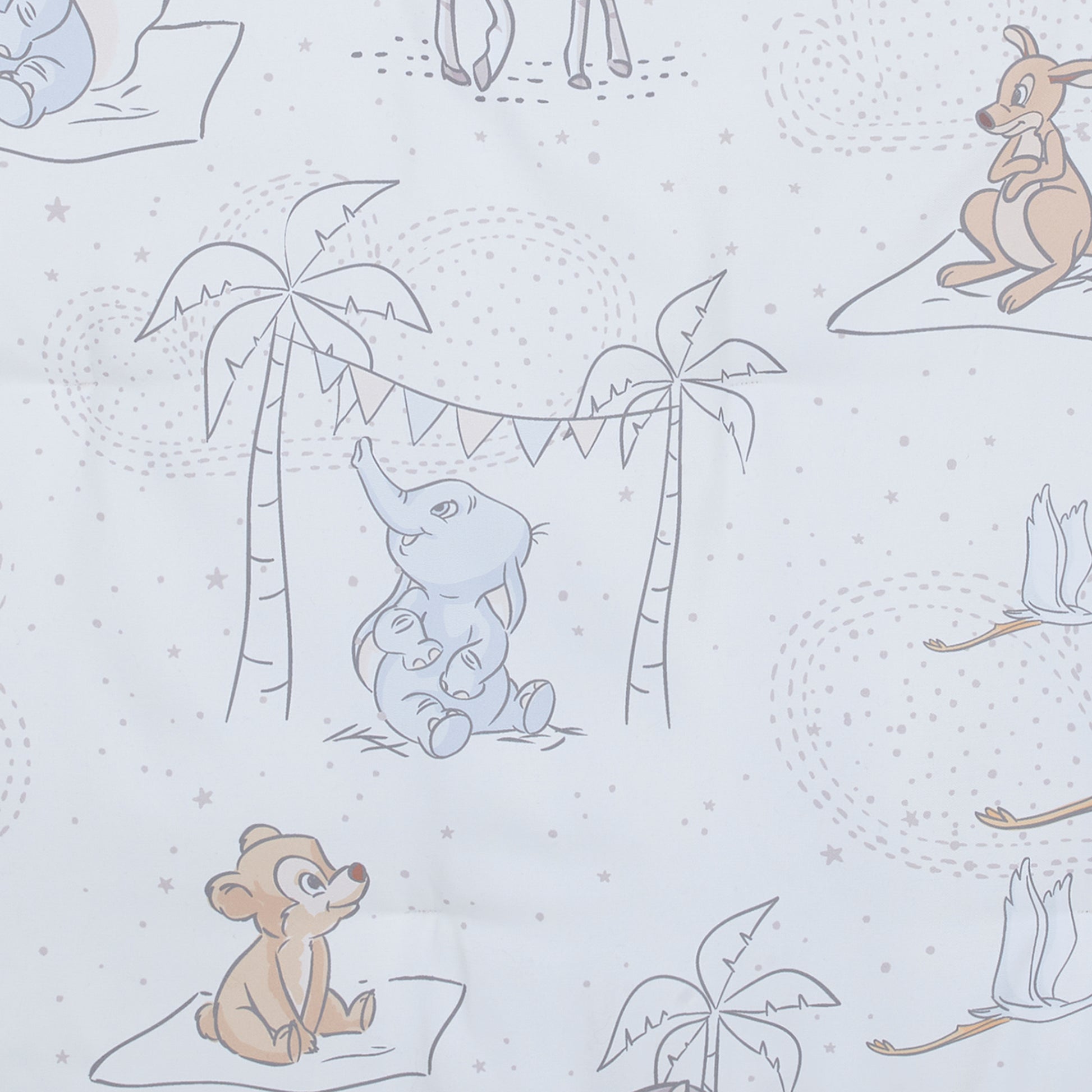 Disney Dumbo Mommy's Little Peanut Ivory, Gray, and Blue Kangaroo, Bear, Zebra, and Stork with Palm Trees 6 Piece Nursery Crib Bedding Set - Comforter, Two Fitted Crib Sheets, Crib Skirt, Blanket and Changing Pad Cover