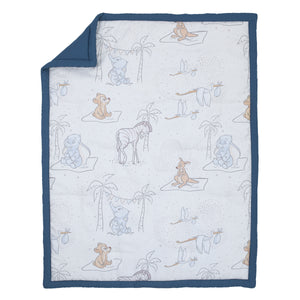 Disney Dumbo Mommy's Little Peanut Ivory, Gray, and Blue Kangaroo, Bear, Zebra, and Stork with Palm Trees 6 Piece Nursery Crib Bedding Set - Comforter, Two Fitted Crib Sheets, Crib Skirt, Blanket and Changing Pad Cover