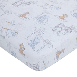 Disney Dumbo Mommy's Little Peanut Ivory, Gray, and Blue Kangaroo, Bear, Zebra, and Stork with Palm Trees 6 Piece Nursery Crib Bedding Set - Comforter, Two Fitted Crib Sheets, Crib Skirt, Blanket and Changing Pad Cover