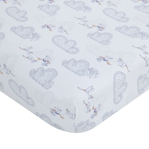 Disney Dumbo Mommy's Little Peanut Ivory, Gray, and Blue Kangaroo, Bear, Zebra, and Stork with Palm Trees 6 Piece Nursery Crib Bedding Set - Comforter, Two Fitted Crib Sheets, Crib Skirt, Blanket and Changing Pad Cover