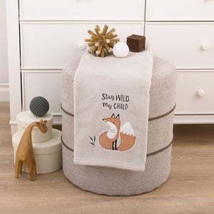 Little Love by NoJo Woodland Meadow Taupe and Tan, Fox Stay Wild My Child Super Soft Applique Baby Blanket