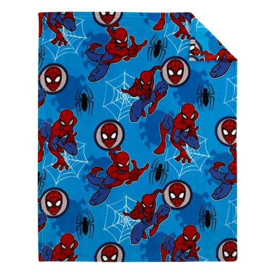 Marvel Spider-Man Wall Crawler Red, White, and Blue Spider Webs Toddler Blanket