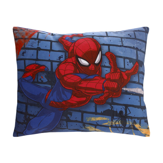Marvel Spider-Man Wall Crawler Red, White, and Blue Spider Webs Super Soft Toddler Pillow