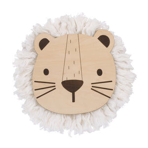 Little Love by NoJo Natural Wood Lion Wall Decor with Ivory Yarn Mane