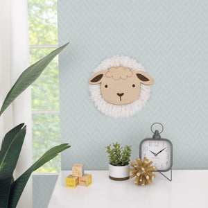Little Love by NoJo Natural Wood Sheep Wall Decor with Ivory Yarn Wool