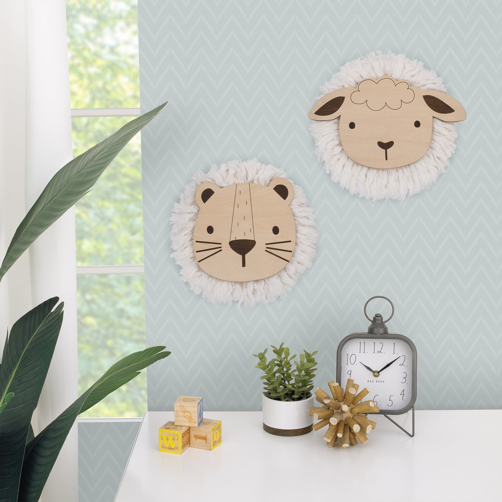 Little Love by NoJo Natural Wood Sheep Wall Decor with Ivory Yarn Wool