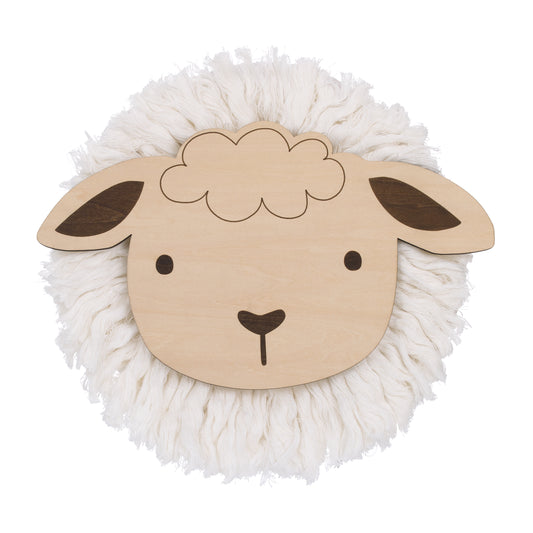 Little Love by NoJo Natural Wood Sheep Wall Decor with Ivory Yarn Wool